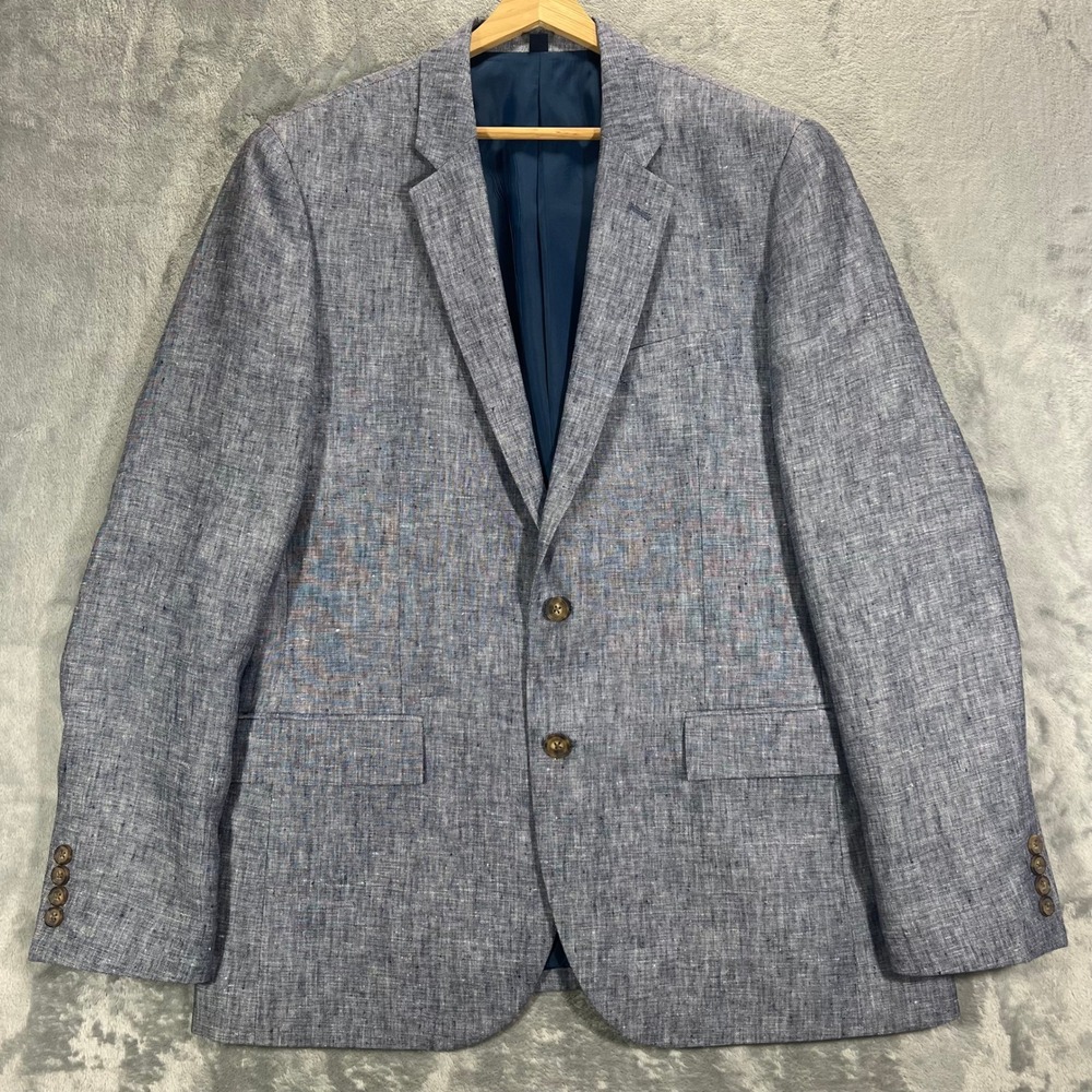 J.Crew Thompson Blazer Mens 42R Blue Excellent 100% Linen Sport Coat H5090
